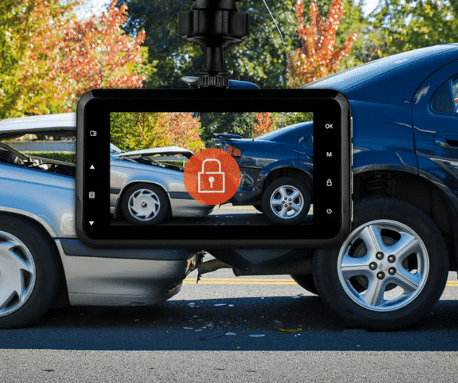 Dashcam image of a car accident